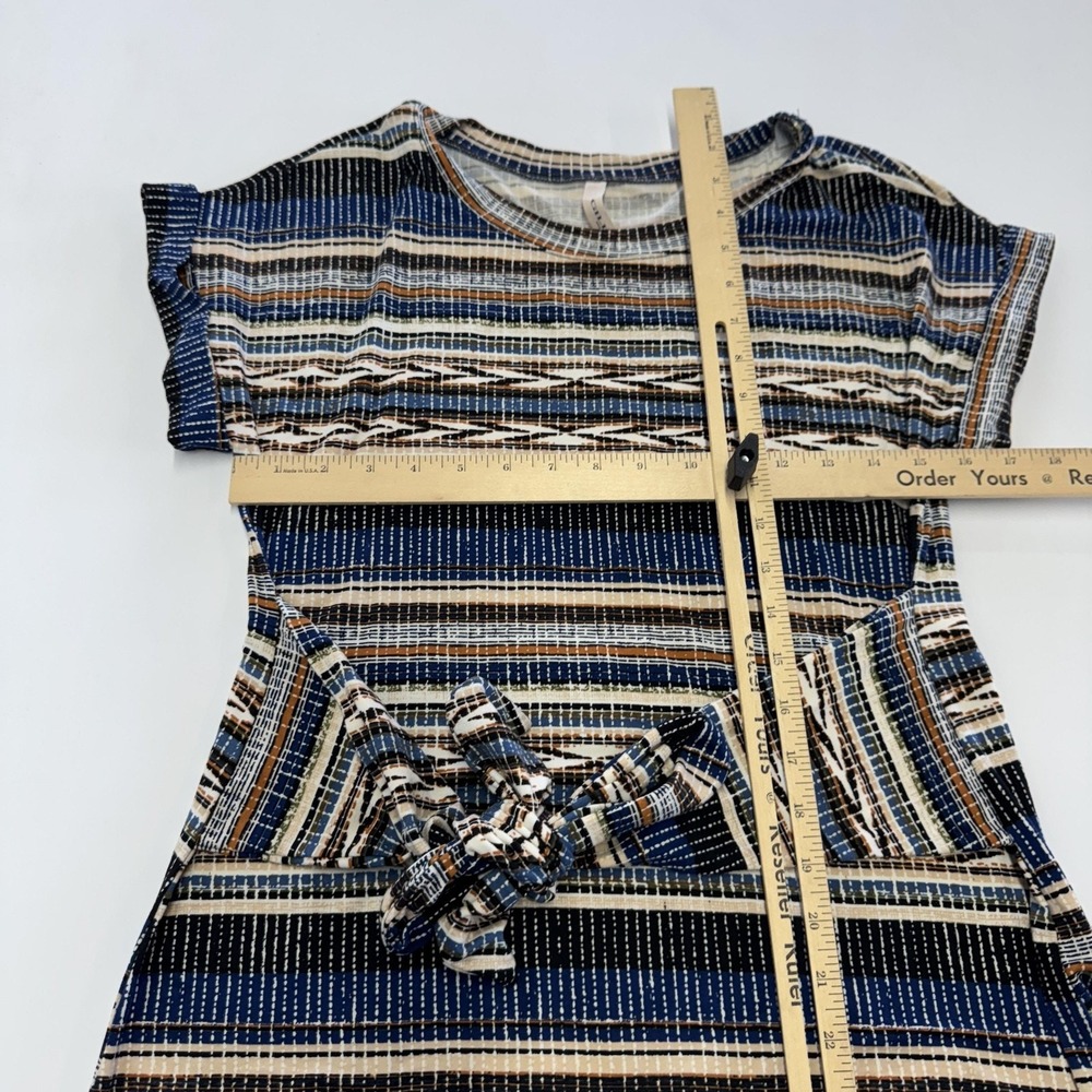 Gilli Dress Womens Small Blue Southwestern Striped Belted Mini Short Sleeve Boho - Picture 6 of 8